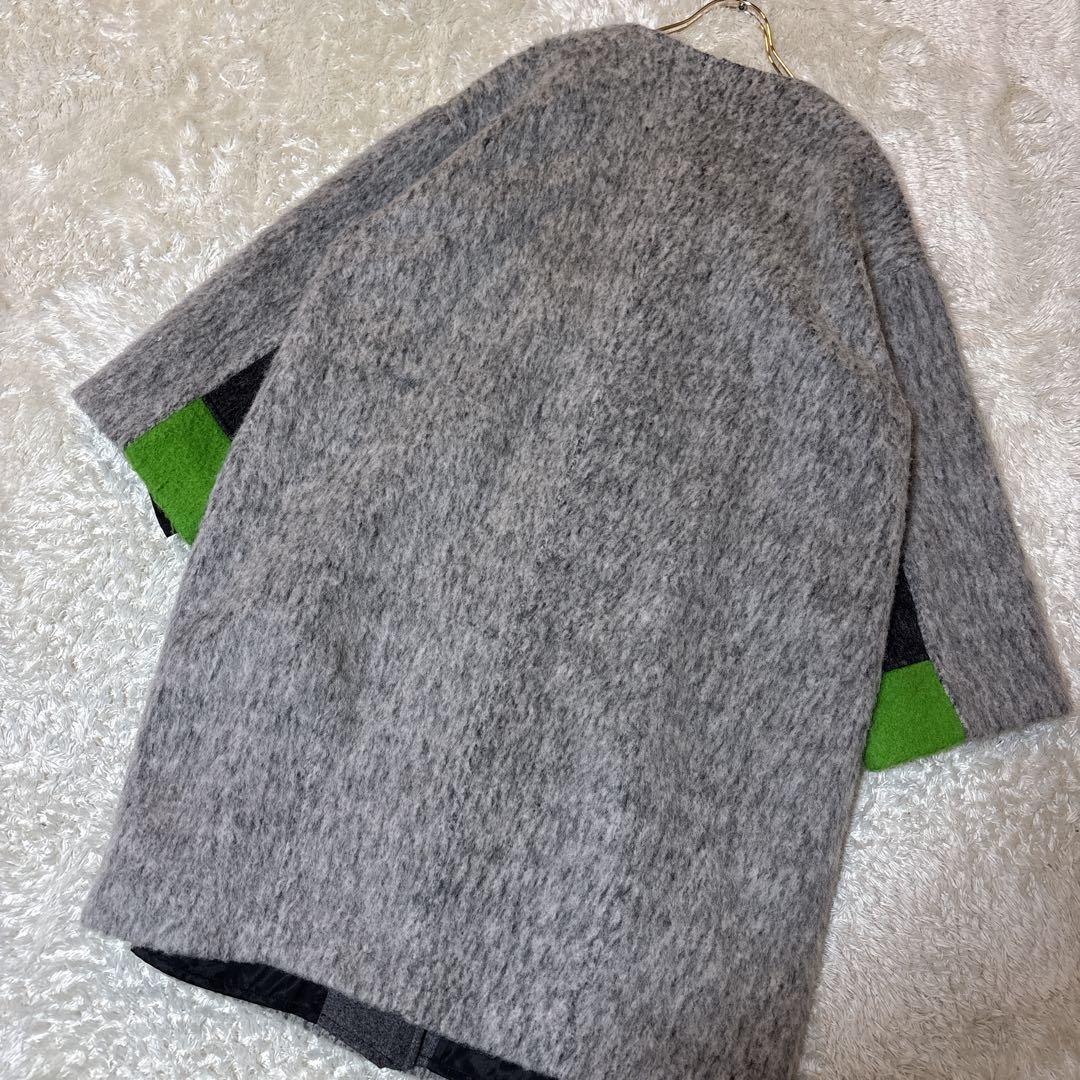 美品＊Eimee Law マーブルシャギーロングコート　ノーカラー　グレー