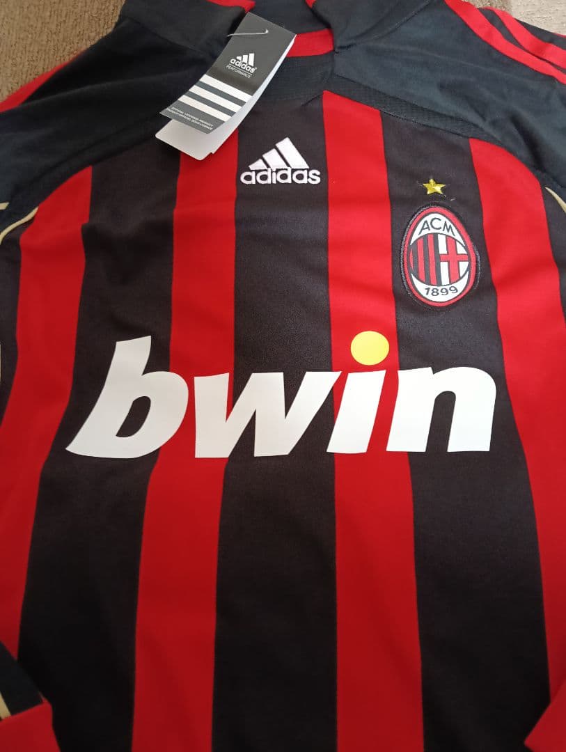 ACミラン#10 adidas シャツ 赤黒 ストライプ Mサイズ 新品 長袖