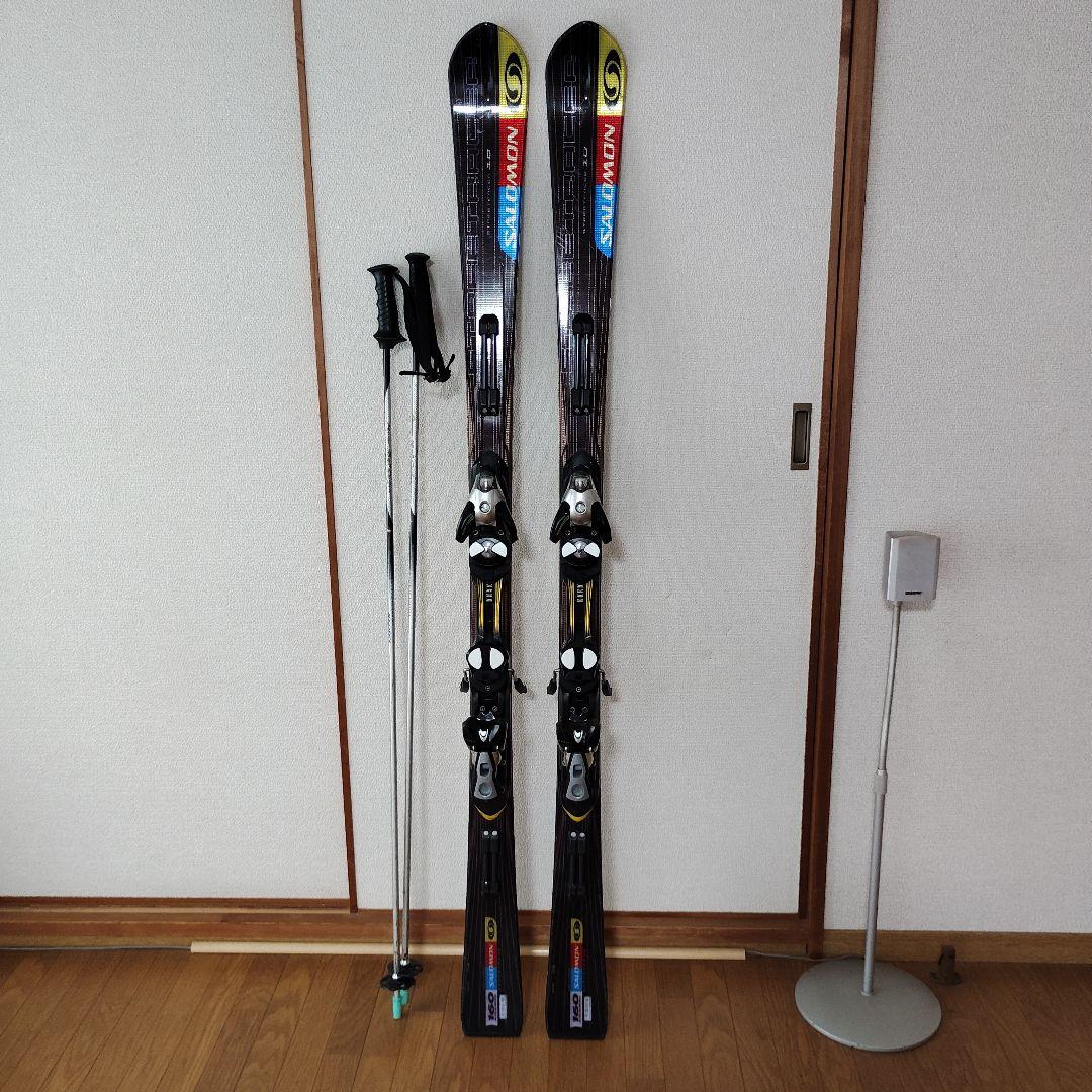 SALOMON 160cm スキー板とポール セット　スキーケース付