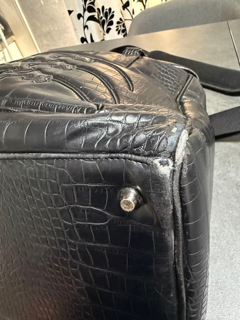 ダンスウィズドラゴン クロコパターン ボーン 黒 ボストンバッグ