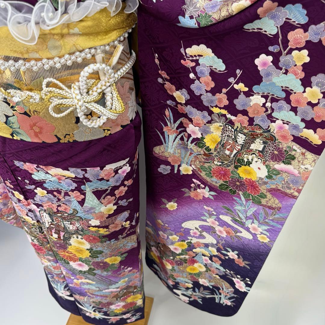 振袖フルセット　丸昌　地紋　金彩　金駒刺繍　成人式　白レースつけ袖付　正絹