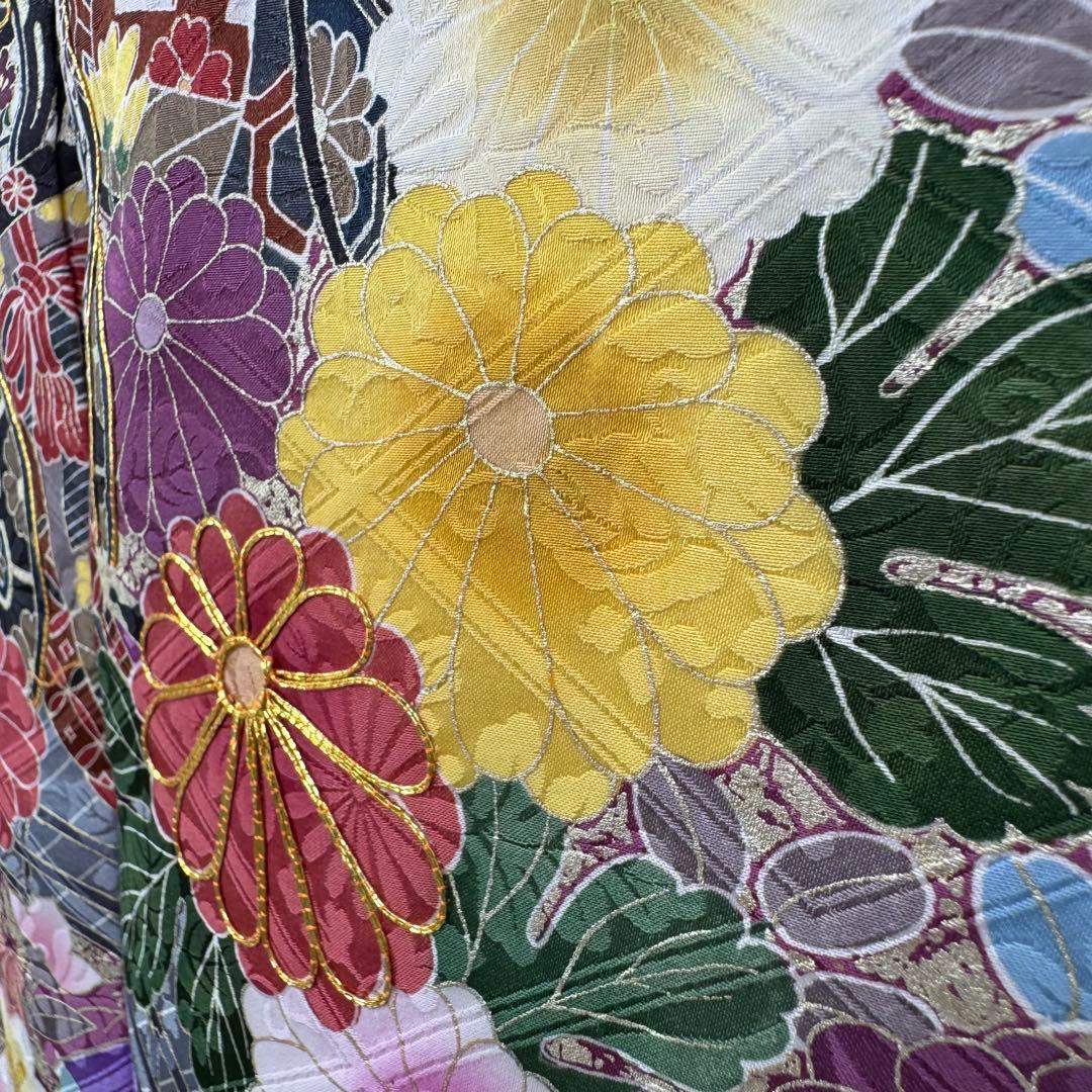 振袖フルセット　丸昌　地紋　金彩　金駒刺繍　成人式　白レースつけ袖付　正絹
