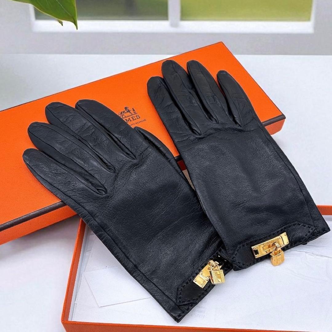 HERMESエルメス レザーグローブ 手袋 カデナデザイン 鍵付き サイズ6