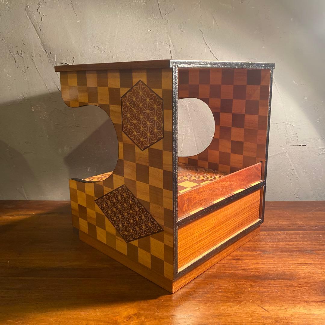 伝統工芸 寄木細工 小引き出し 棚付き ミニ箪笥 収納 小家具 レトロ