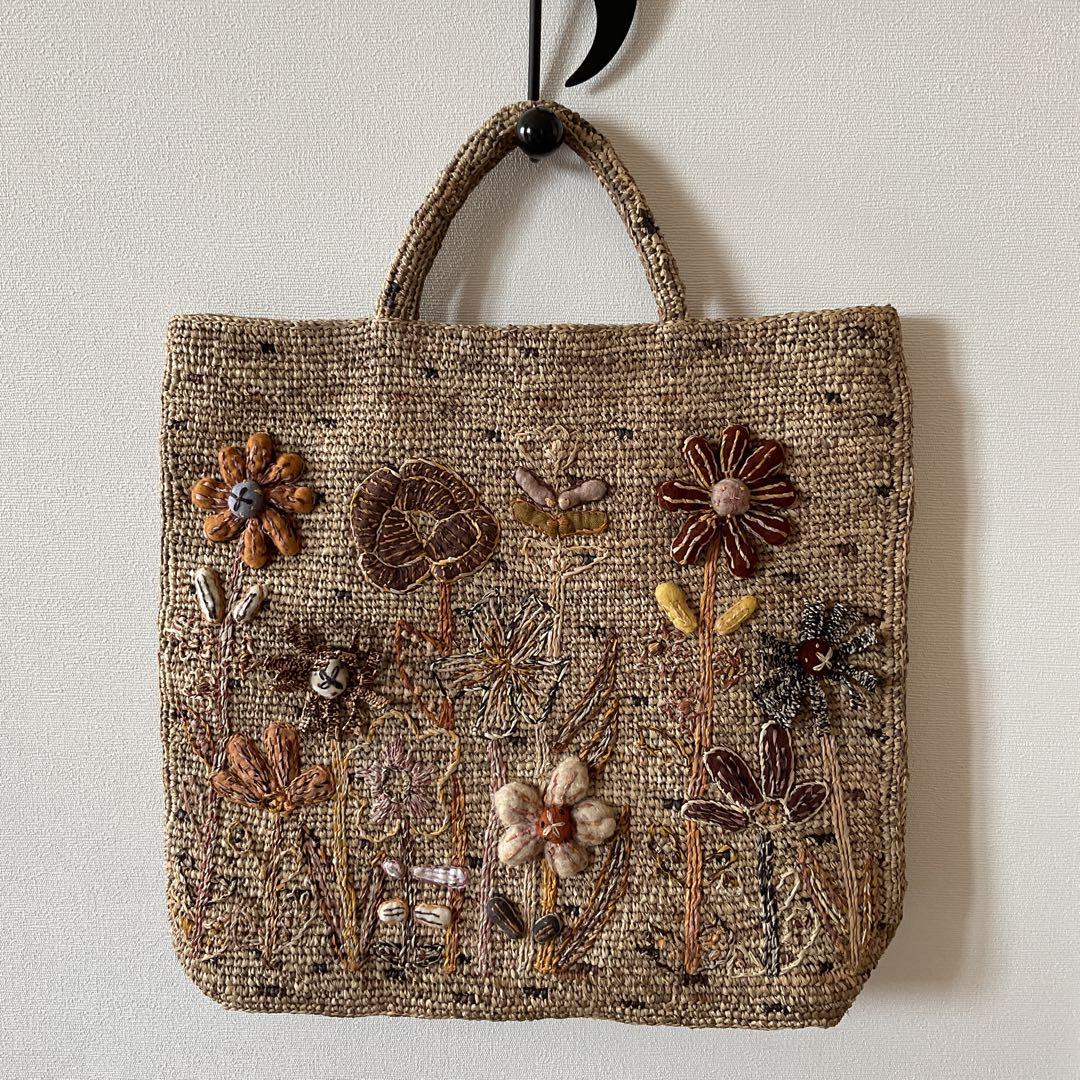 新品　Sophie Digard ソフィーディガール　花柄刺繍　ラフィアバッグ