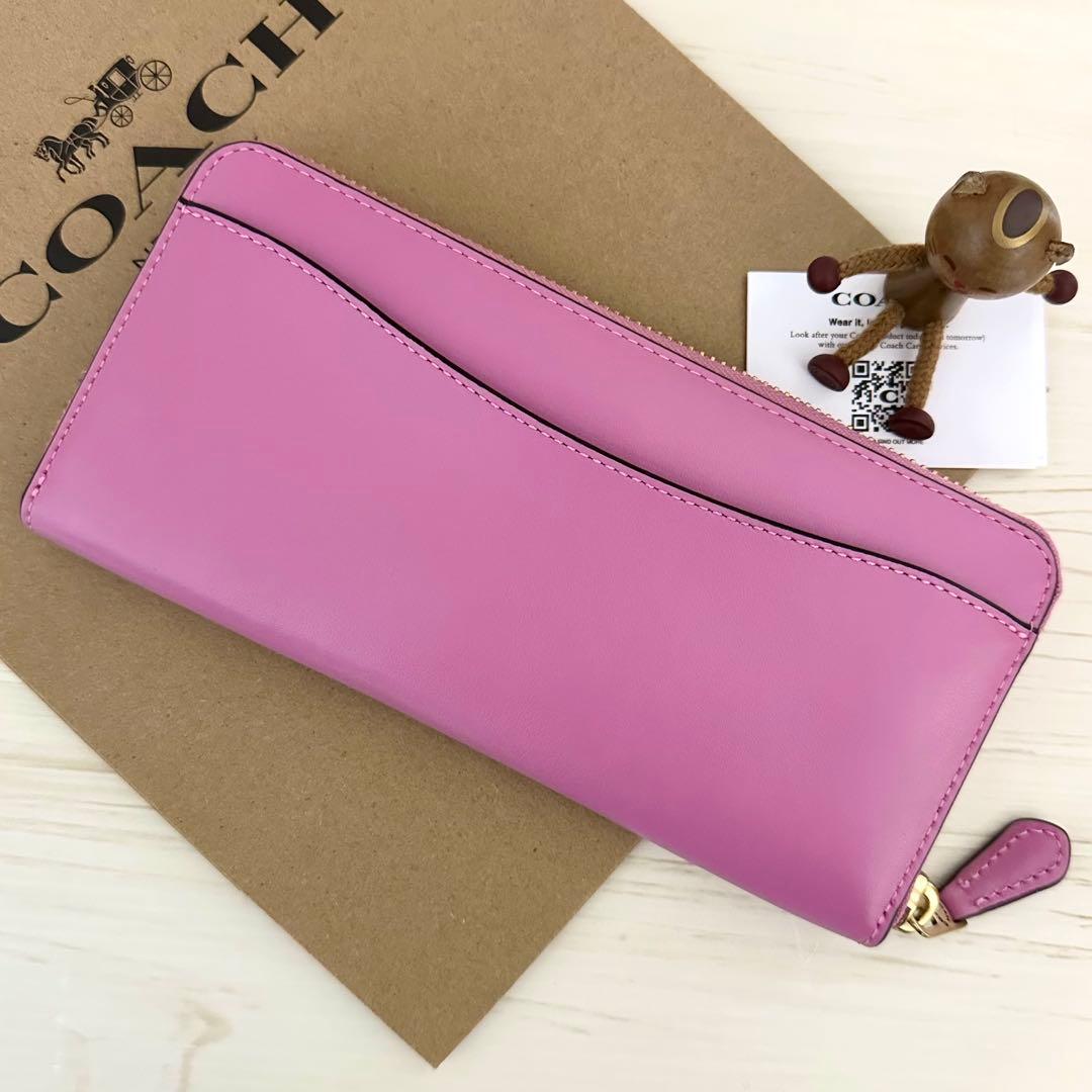 店頭完売 上質レザー 新品 COACH コーチ 長財布 ピンク リテールモデル