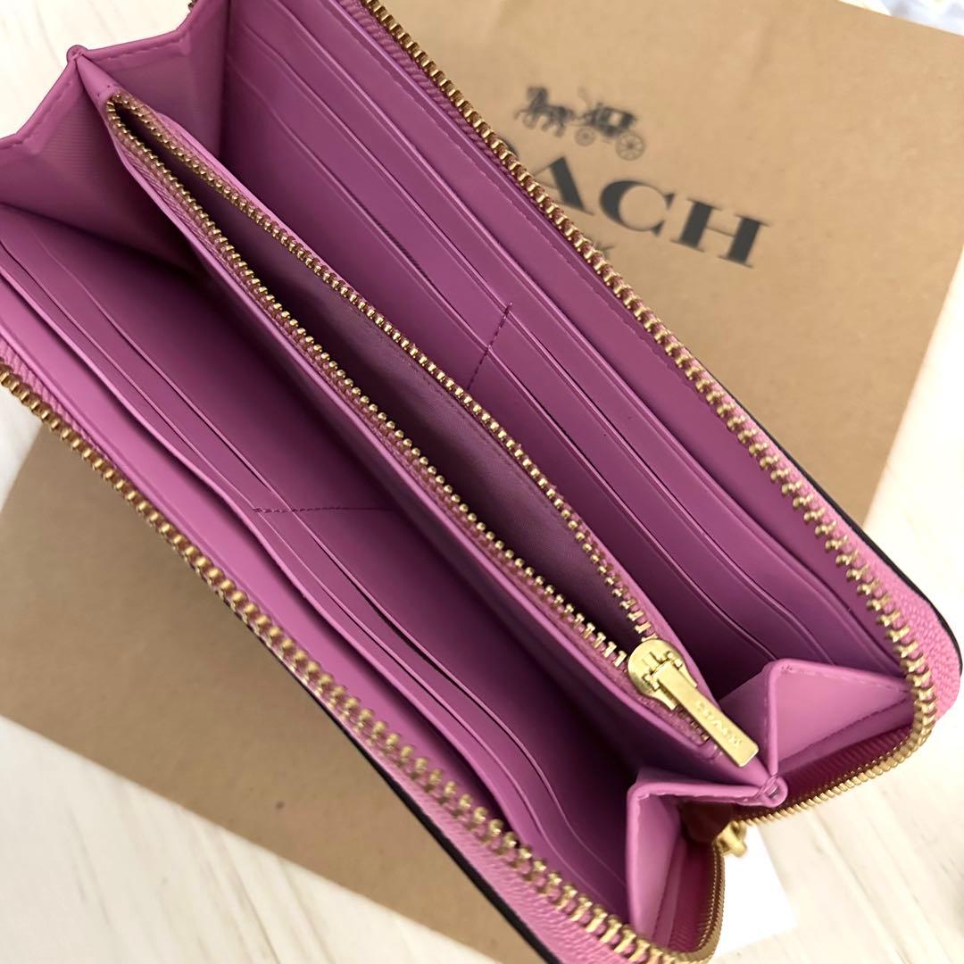 店頭完売 上質レザー 新品 COACH コーチ 長財布 ピンク リテールモデル