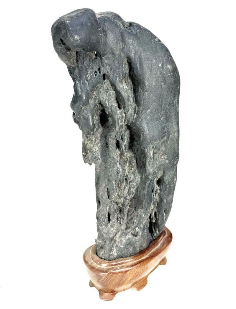 太湖石 置物 擺件 黄花梨台 天然石 唐物 約14kg/ 鑑賞石 WWFT052