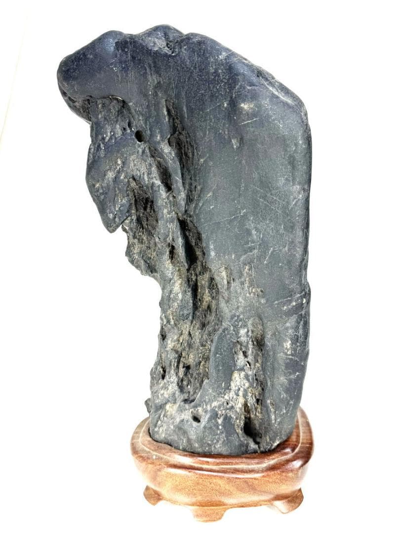 太湖石 置物 擺件 黄花梨台 天然石 唐物 約14kg/ 鑑賞石 WWFT052