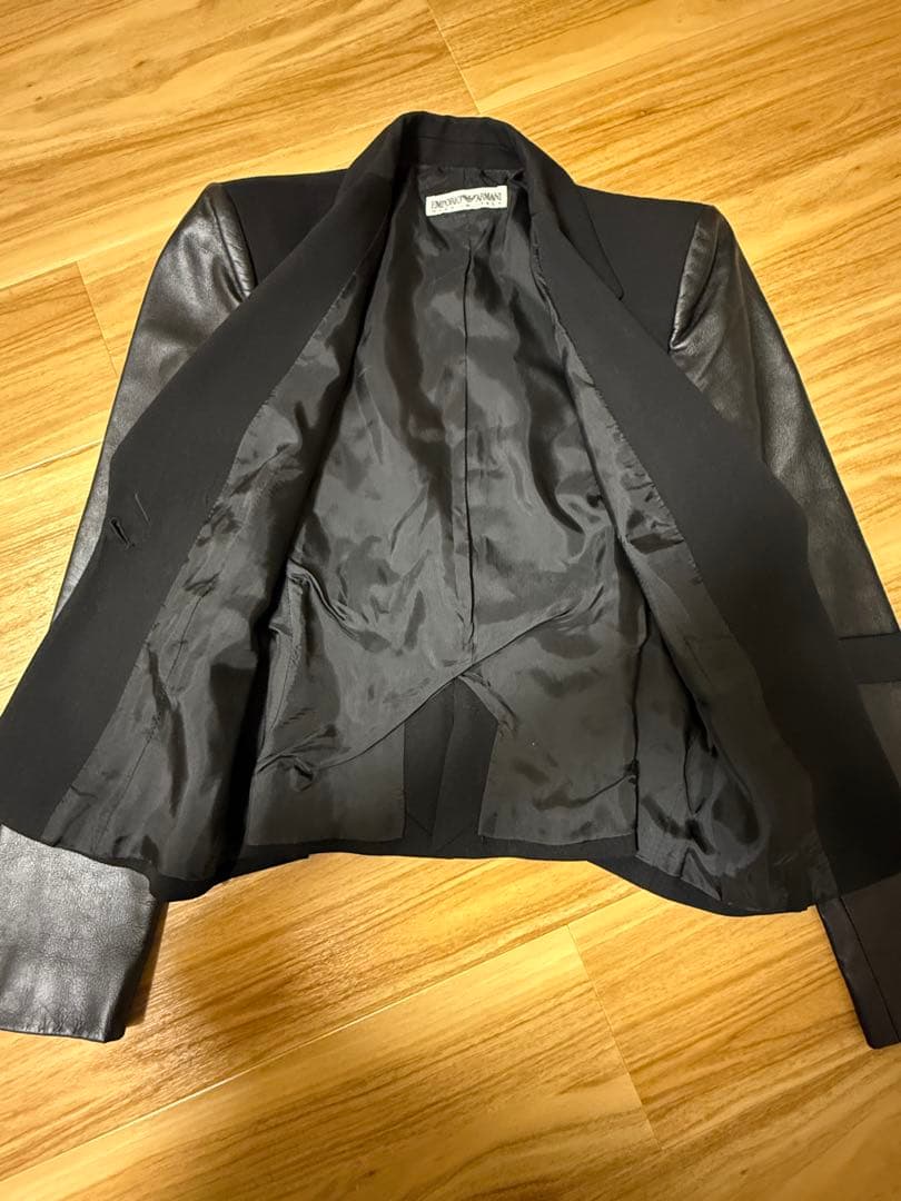 EMPORIO ARMANI レザー切替テーラードジャケット ブラック