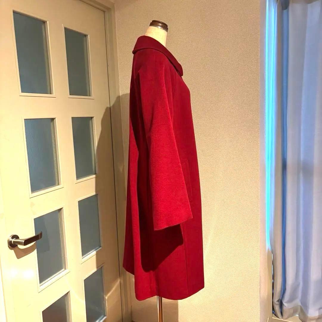 美品 アクアスキュータム 赤 毛100% 上質 ボタン付き ロングコート