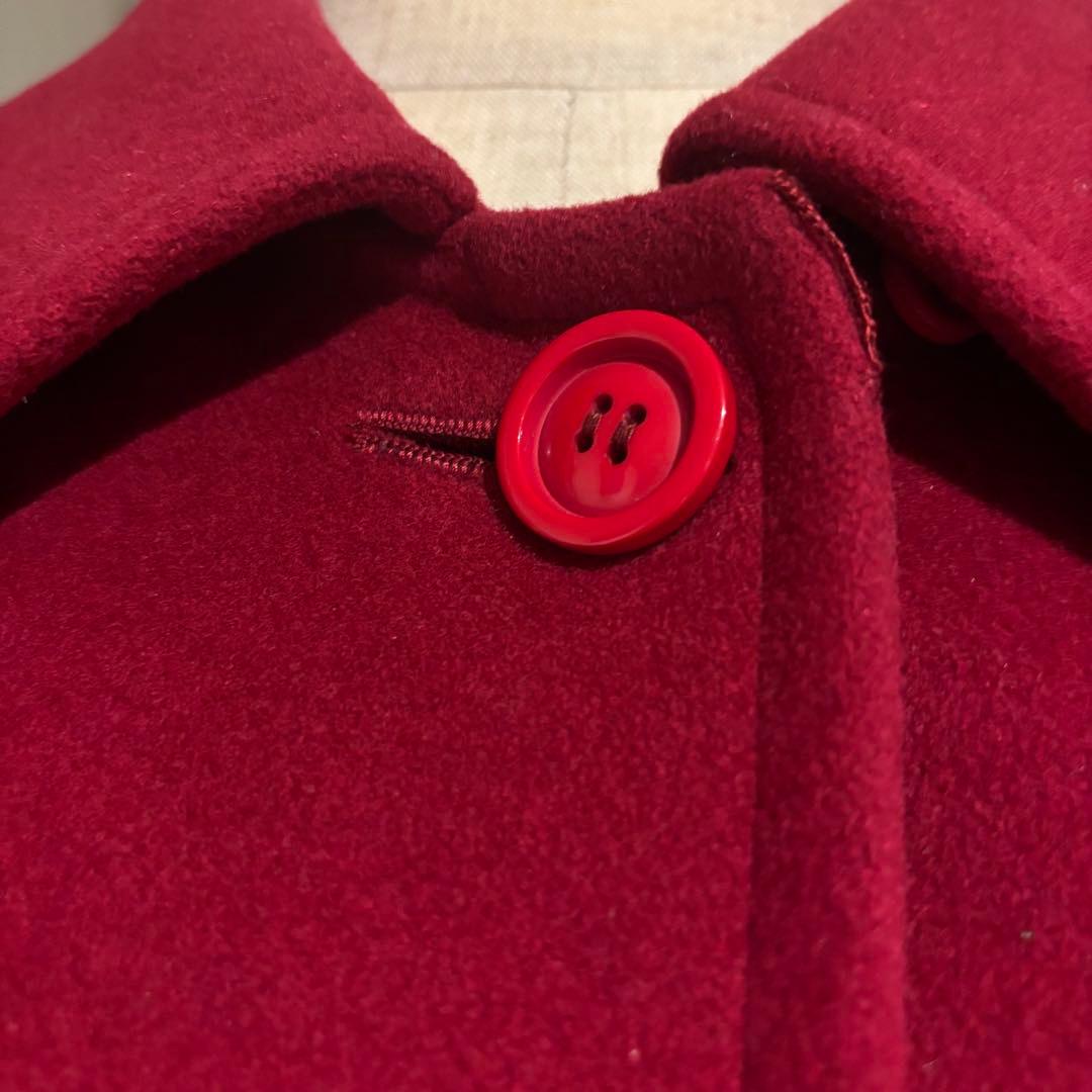 美品 アクアスキュータム 赤 毛100% 上質 ボタン付き ロングコート