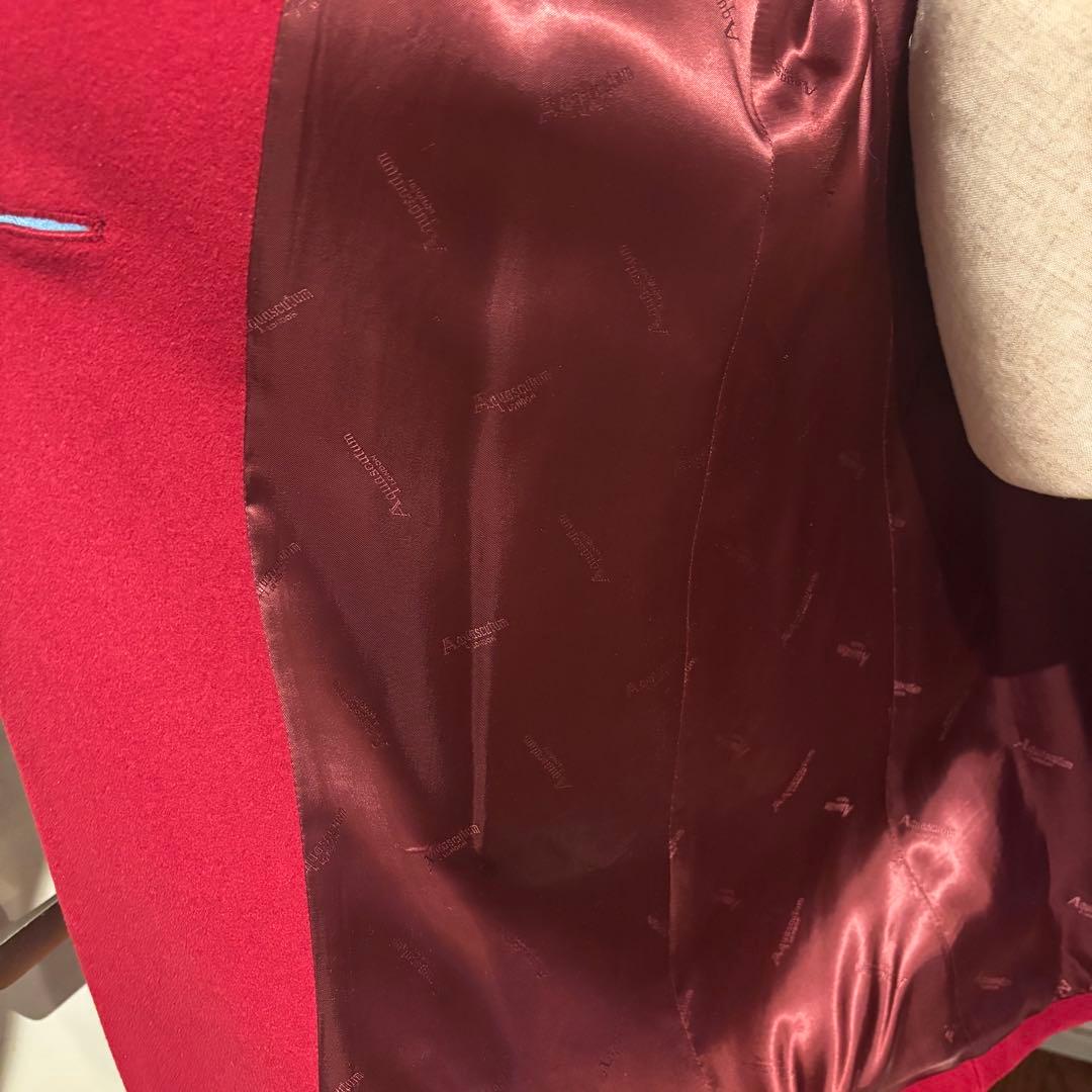 美品 アクアスキュータム 赤 毛100% 上質 ボタン付き ロングコート