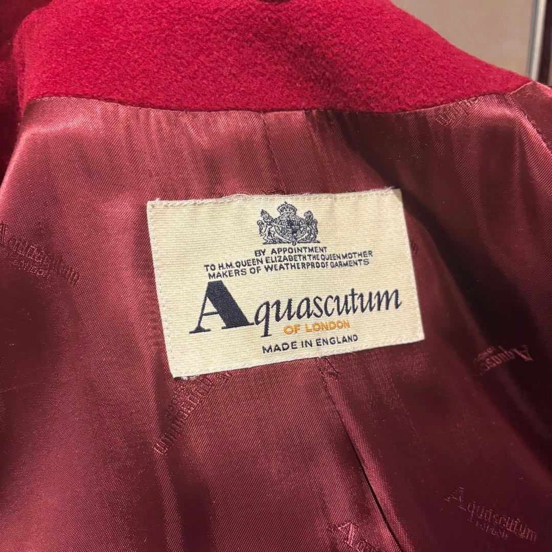 美品 アクアスキュータム 赤 毛100% 上質 ボタン付き ロングコート