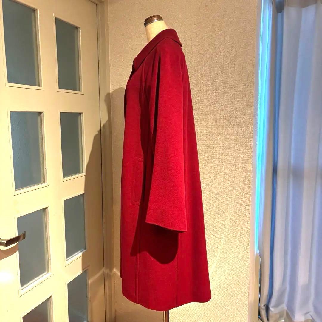 美品 アクアスキュータム 赤 毛100% 上質 ボタン付き ロングコート