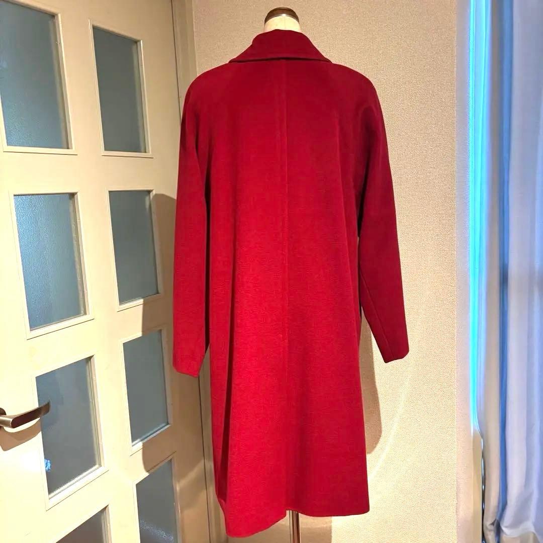 美品 アクアスキュータム 赤 毛100% 上質 ボタン付き ロングコート