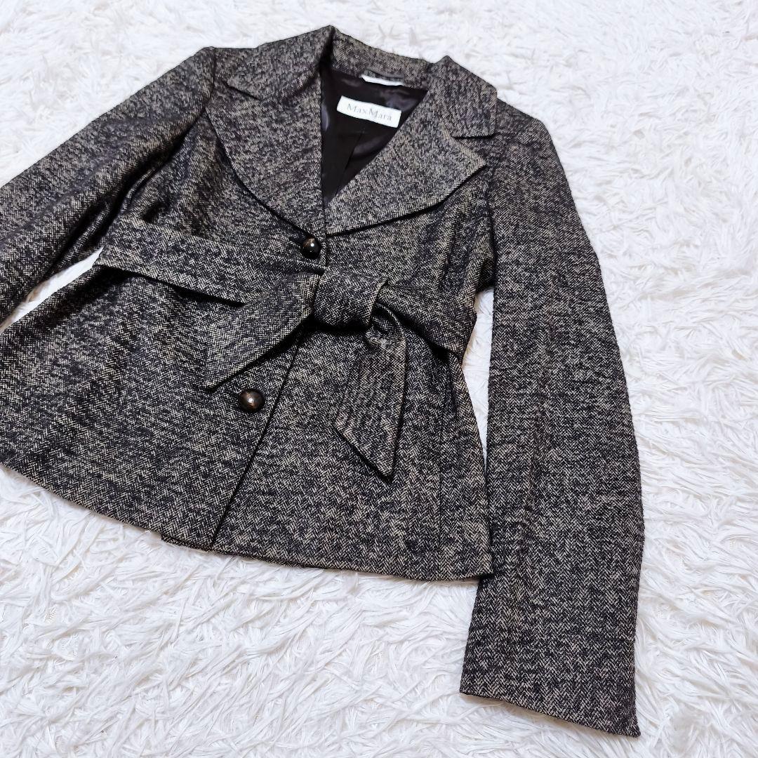 【美品】MaxMara マックスマーラ カシミヤ混 ベルテッド ショートコート