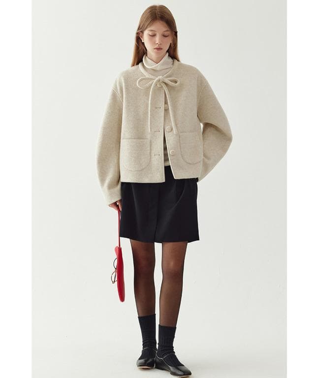 【fsswc】FanoStudios リボンタイ ショートウールコート ・M