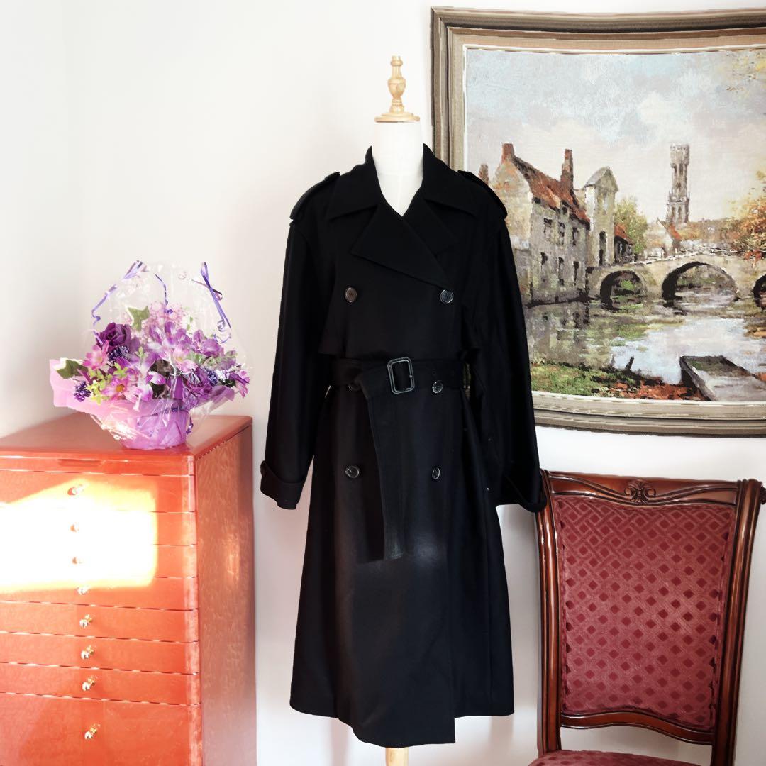 美品　サンローラン パリ カシミアブレンド ロング　トレンチ　コート ブラック