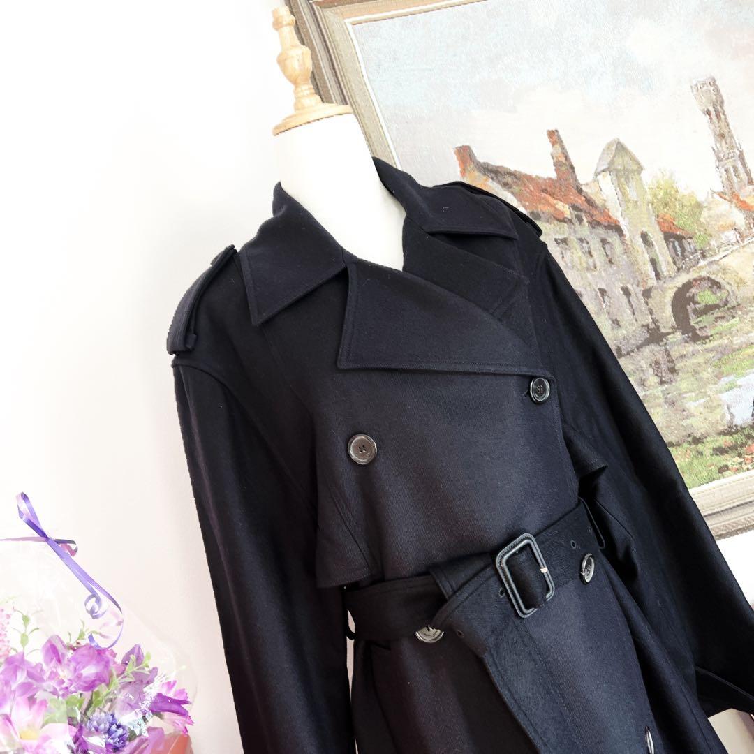 美品　サンローラン パリ カシミアブレンド ロング　トレンチ　コート ブラック