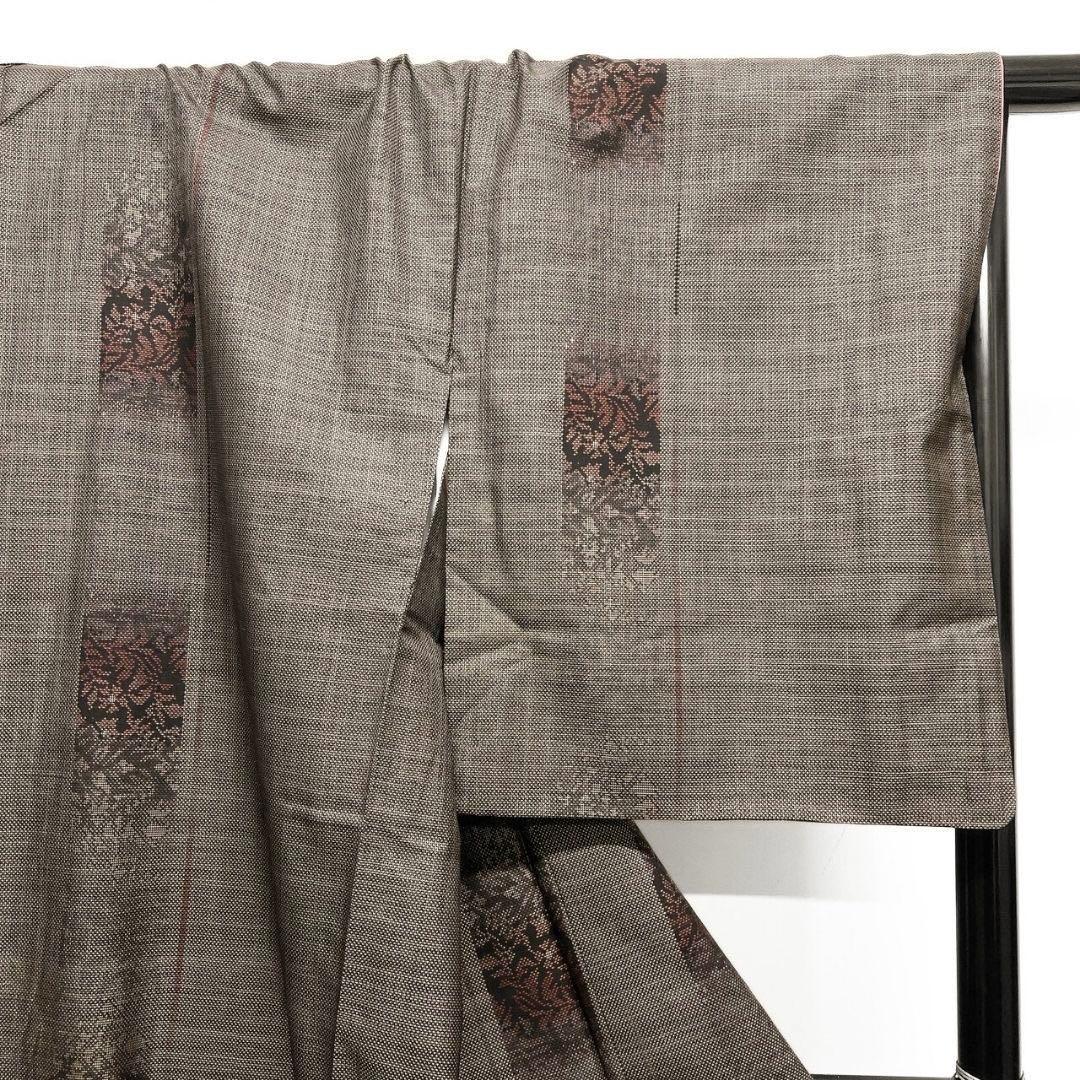 大島紬　小紋　泥染　縦縞模様　花模様　着物　015b p