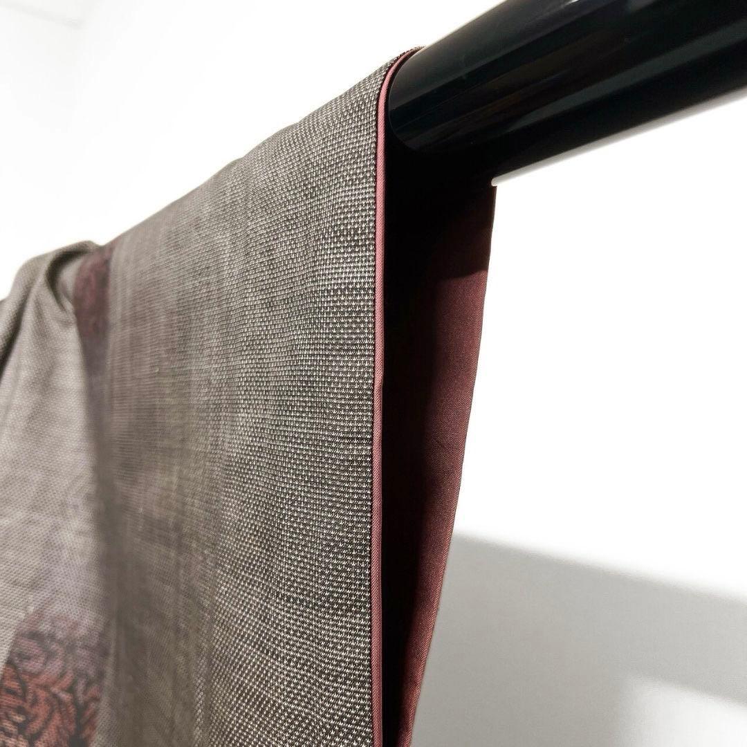 大島紬　小紋　泥染　縦縞模様　花模様　着物　015b p