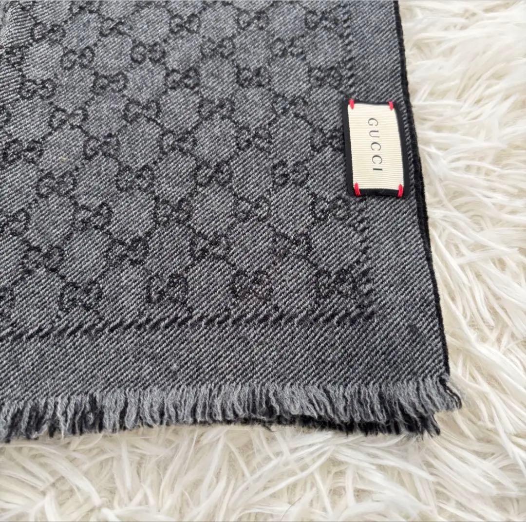 GUCCI グッチ GG リバーシブル ウール マフラー グレー ブラック