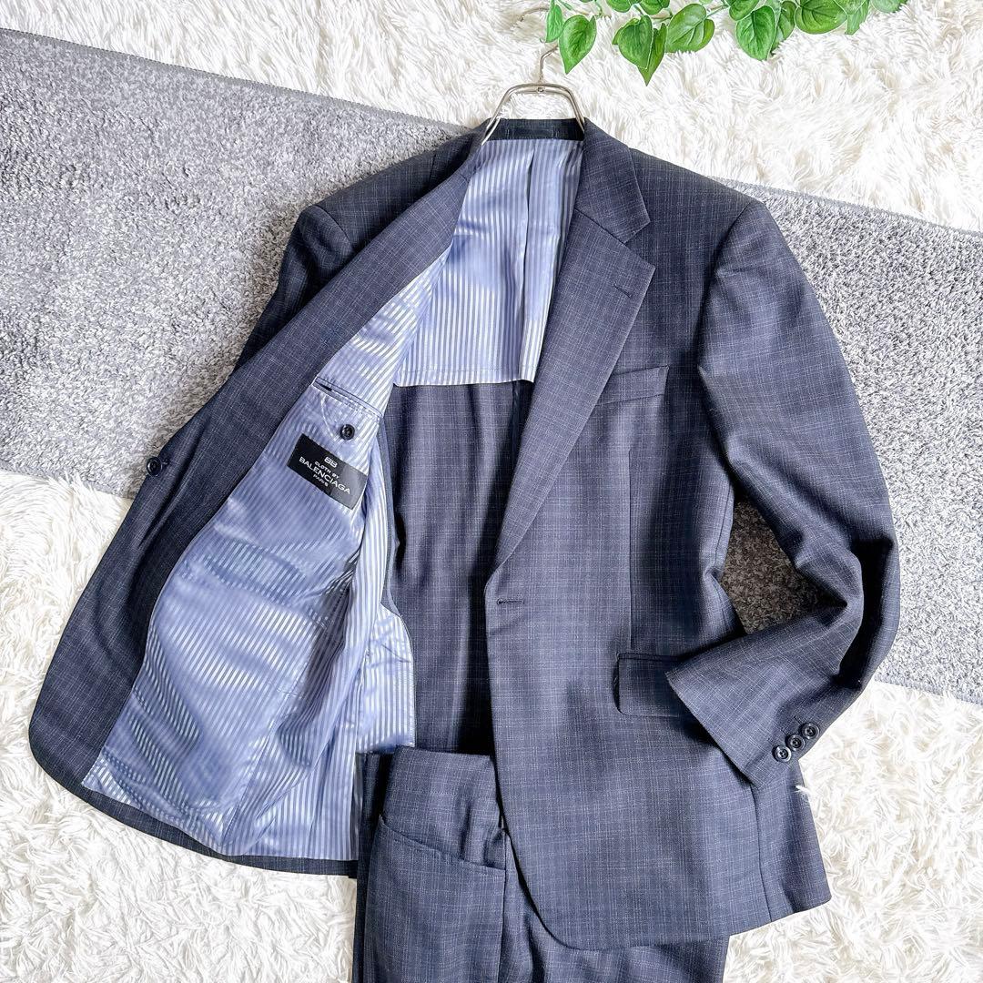 オールド　バレンシアガ セットアップ　スーツ　シングル　チェック　1B ネイビー