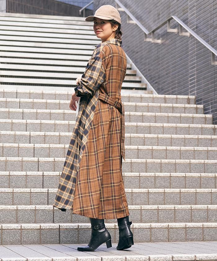 レリアン　チェック　ロングシャツ　ワンピース
