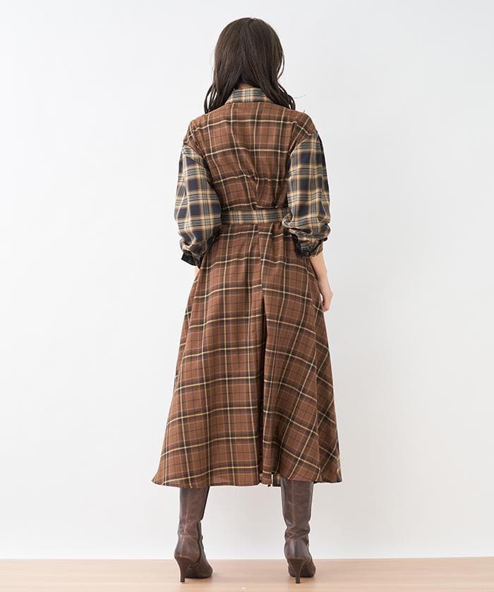 レリアン　チェック　ロングシャツ　ワンピース