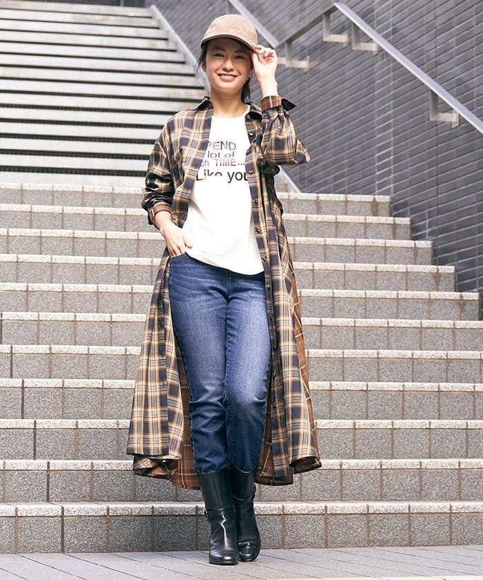 レリアン　チェック　ロングシャツ　ワンピース