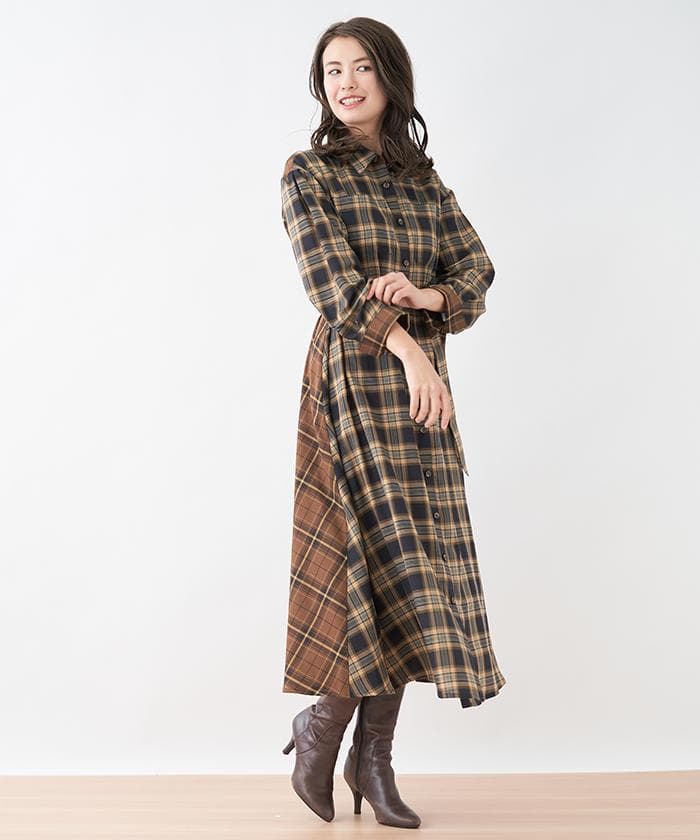 レリアン　チェック　ロングシャツ　ワンピース