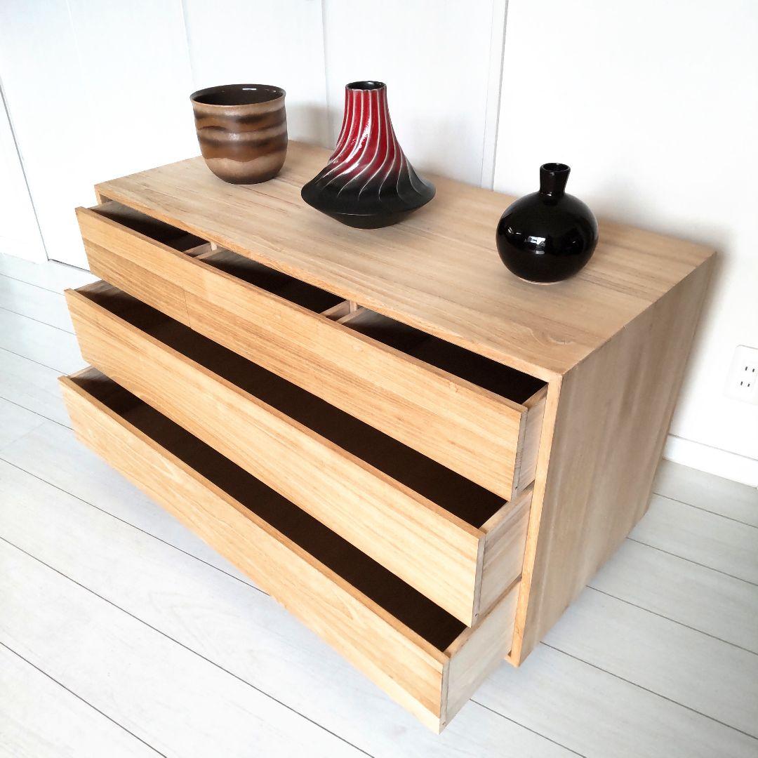 モダン　総桐箪笥　 チェスト　フラット　引出し収納　３段キャビネット　和　レトロ