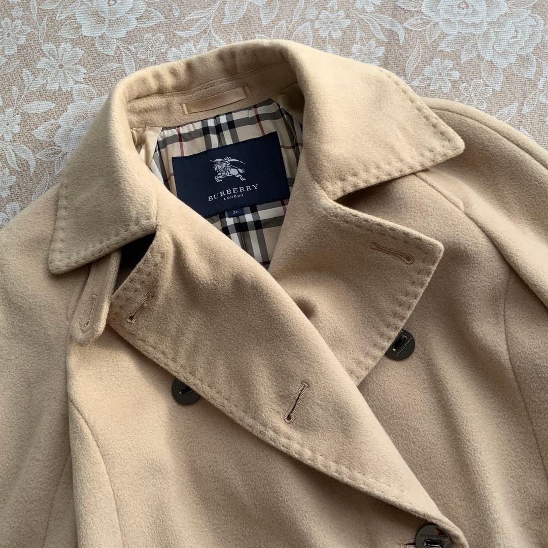 美品　バーバリーロンドン　トレンチ型　アンゴラウールセミロングコート36ベージュ
