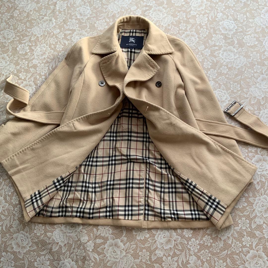 美品　バーバリーロンドン　トレンチ型　アンゴラウールセミロングコート36ベージュ