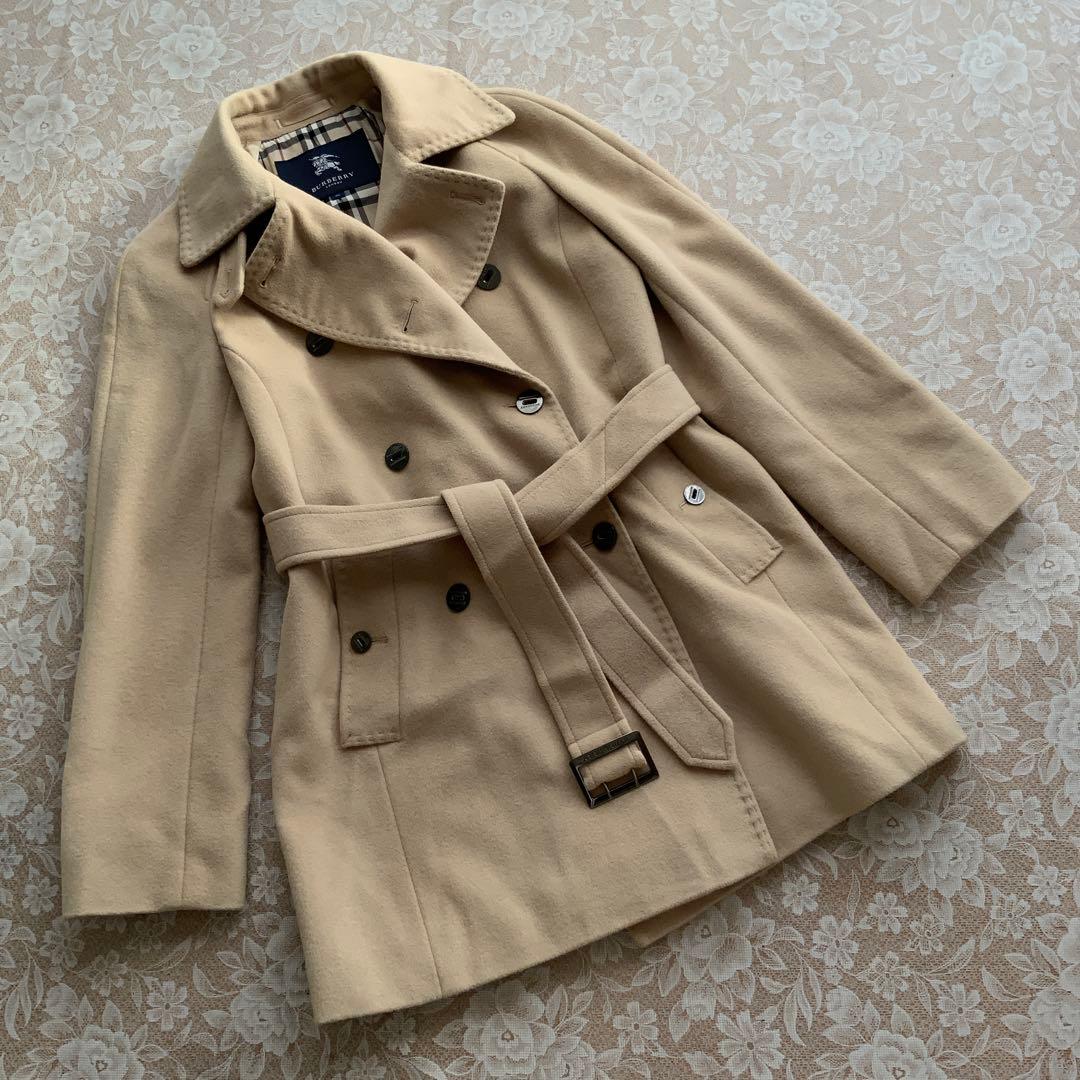 美品　バーバリーロンドン　トレンチ型　アンゴラウールセミロングコート36ベージュ