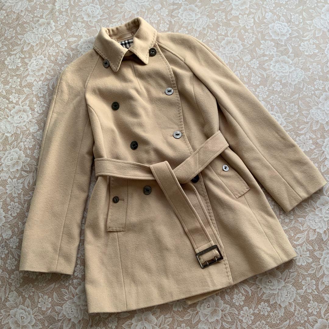 美品　バーバリーロンドン　トレンチ型　アンゴラウールセミロングコート36ベージュ