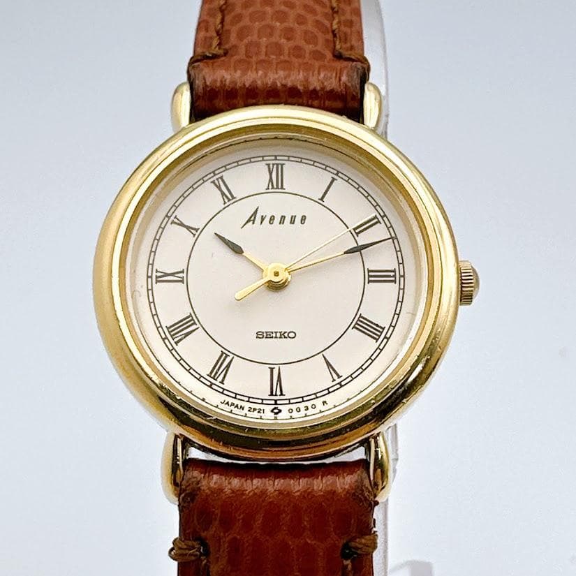 美品 セイコー アベニュー レディース腕時計 クォーツ ゴールド 茶色 動作良好