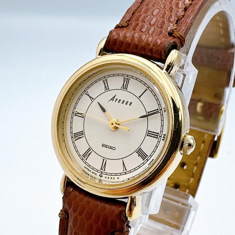 美品 セイコー アベニュー レディース腕時計 クォーツ ゴールド 茶色 動作良好