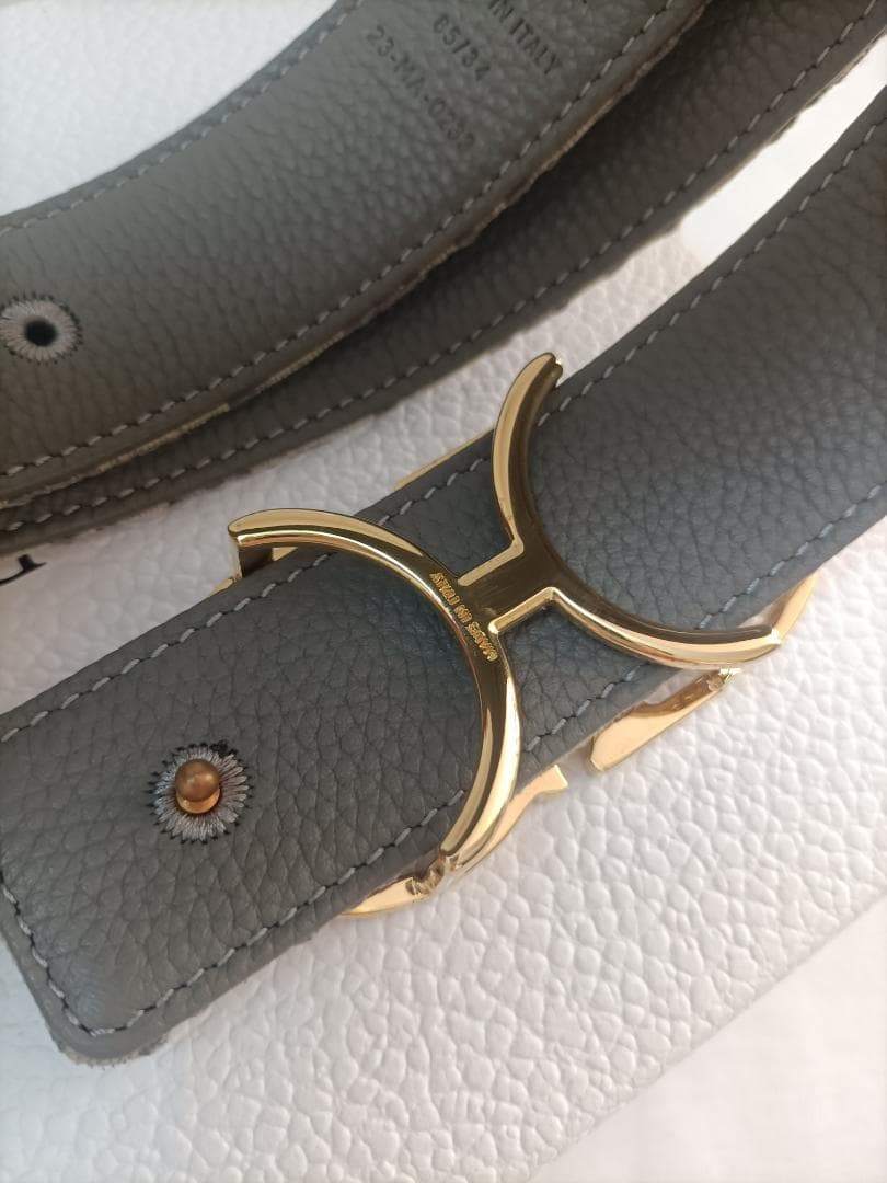 グレー★ディオール ベルト Christian Dior メンズ ゴールドロゴ