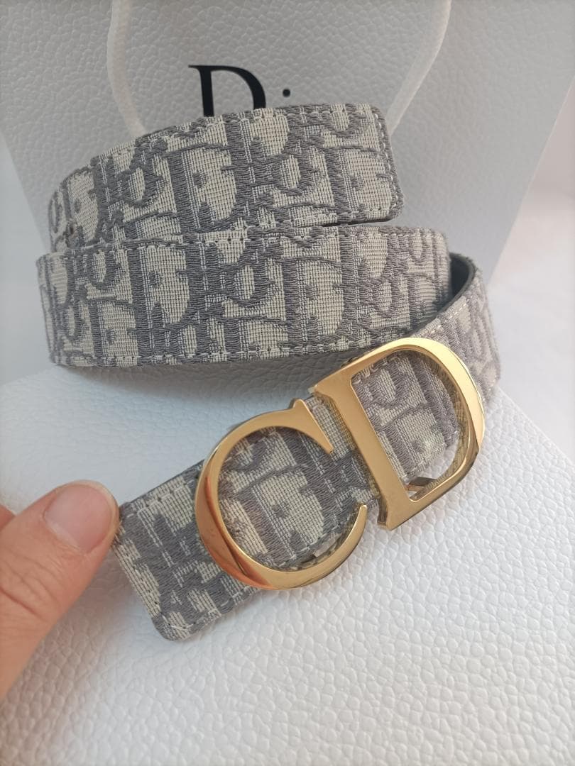 グレー★ディオール ベルト Christian Dior メンズ ゴールドロゴ