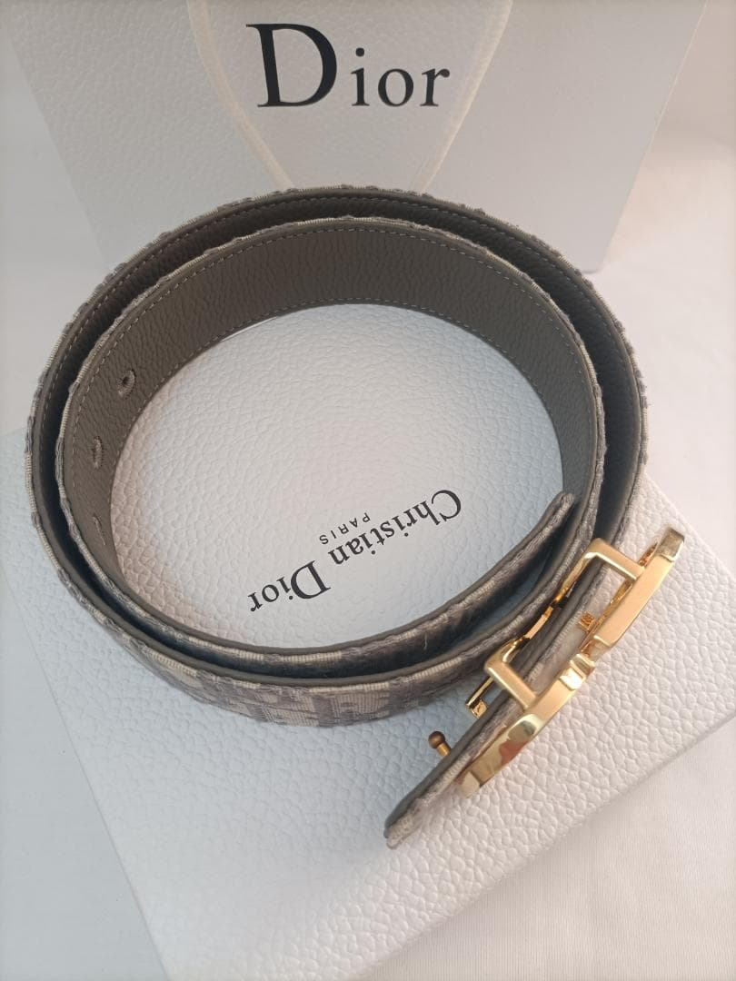グレー★ディオール ベルト Christian Dior メンズ ゴールドロゴ