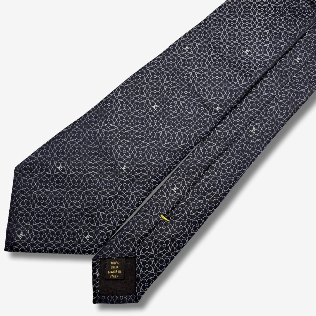 LOUIS VUITTON シルクネクタイ モノグラム・フラワー柄 ネイビー