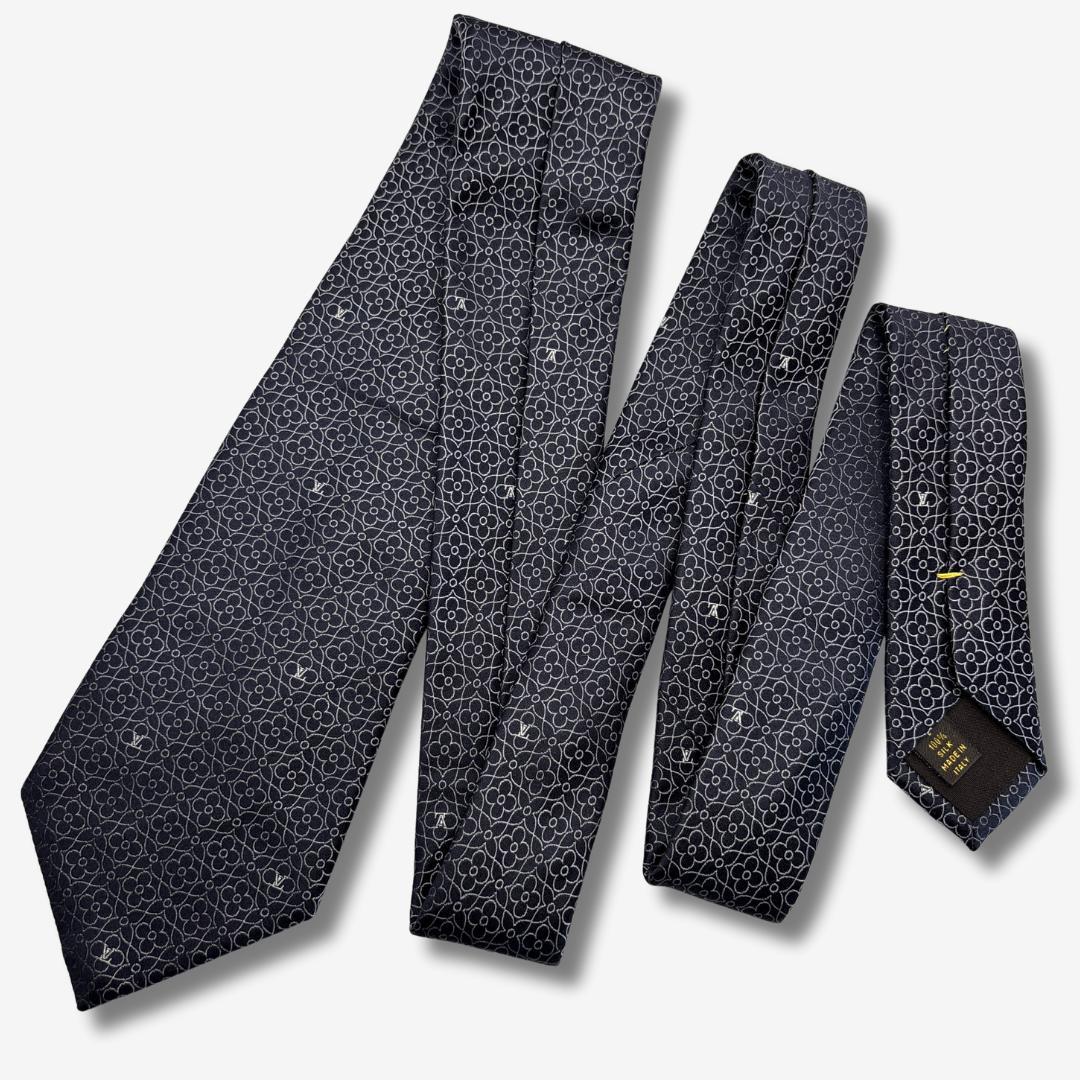 LOUIS VUITTON シルクネクタイ モノグラム・フラワー柄 ネイビー