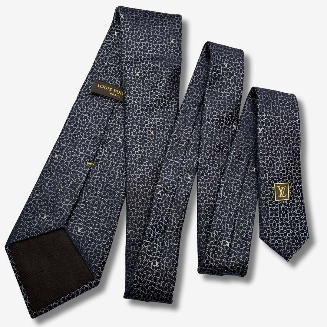 LOUIS VUITTON シルクネクタイ モノグラム・フラワー柄 ネイビー