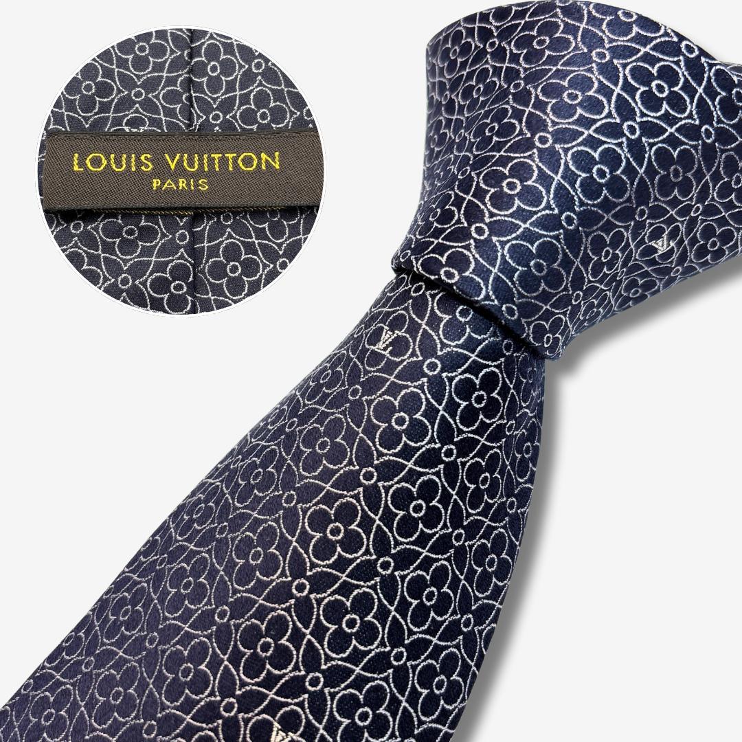 LOUIS VUITTON シルクネクタイ モノグラム・フラワー柄 ネイビー