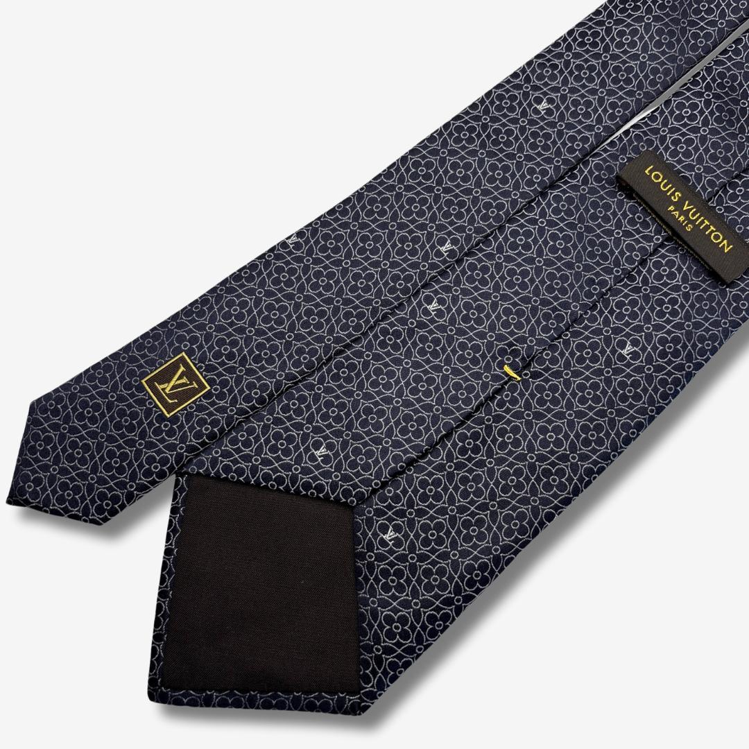 LOUIS VUITTON シルクネクタイ モノグラム・フラワー柄 ネイビー