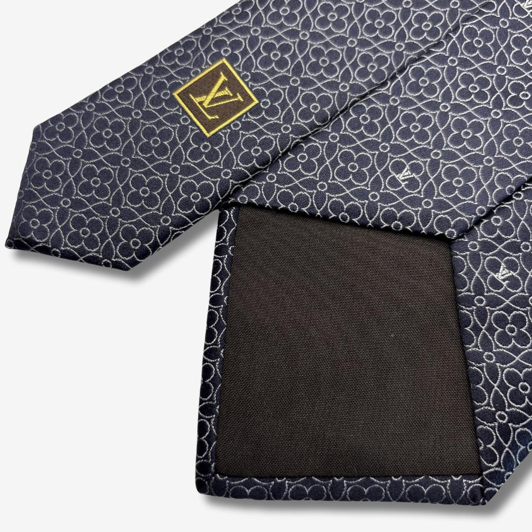 LOUIS VUITTON シルクネクタイ モノグラム・フラワー柄 ネイビー