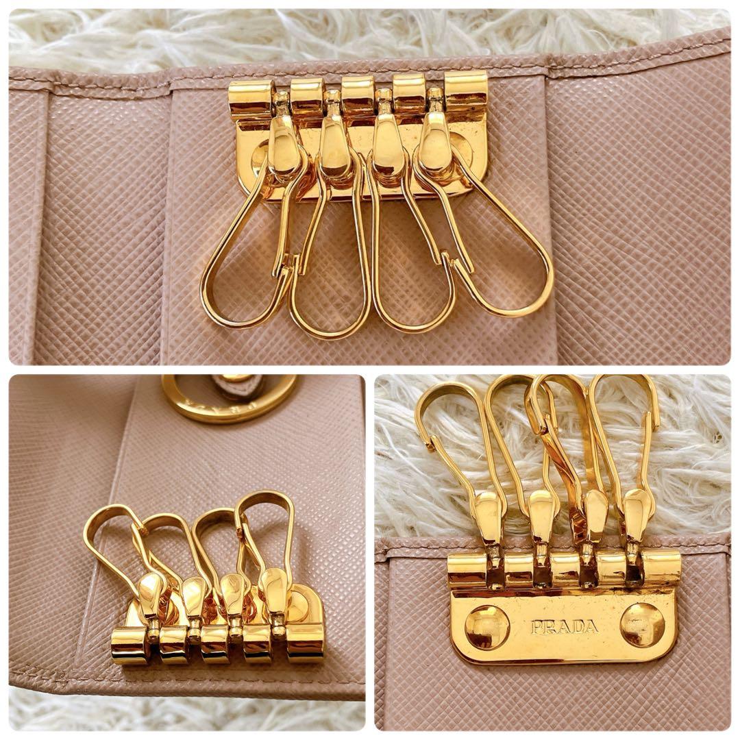 美品✨ギャランティ箱付 プラダ サフィアーノ キーリング付4連キーケースベージュ