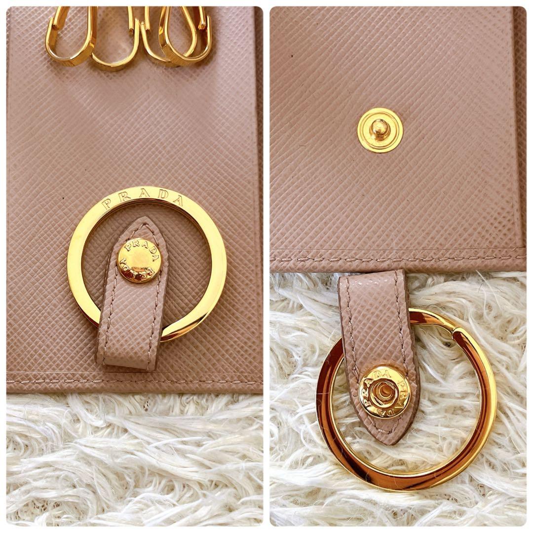 美品✨ギャランティ箱付 プラダ サフィアーノ キーリング付4連キーケースベージュ